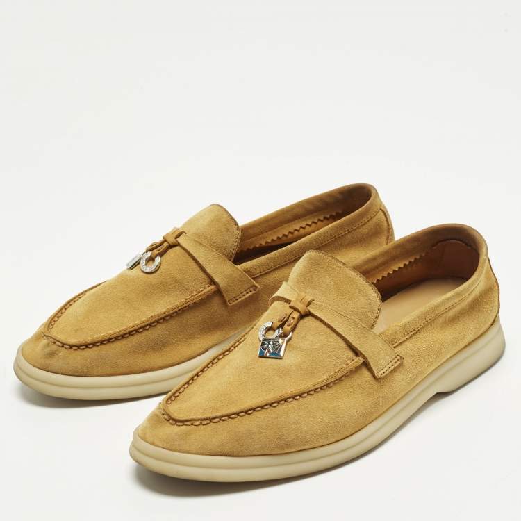 Pre Owned Loro Piana Summer Charms Walk Size 36.5 Brown Suede Loafers