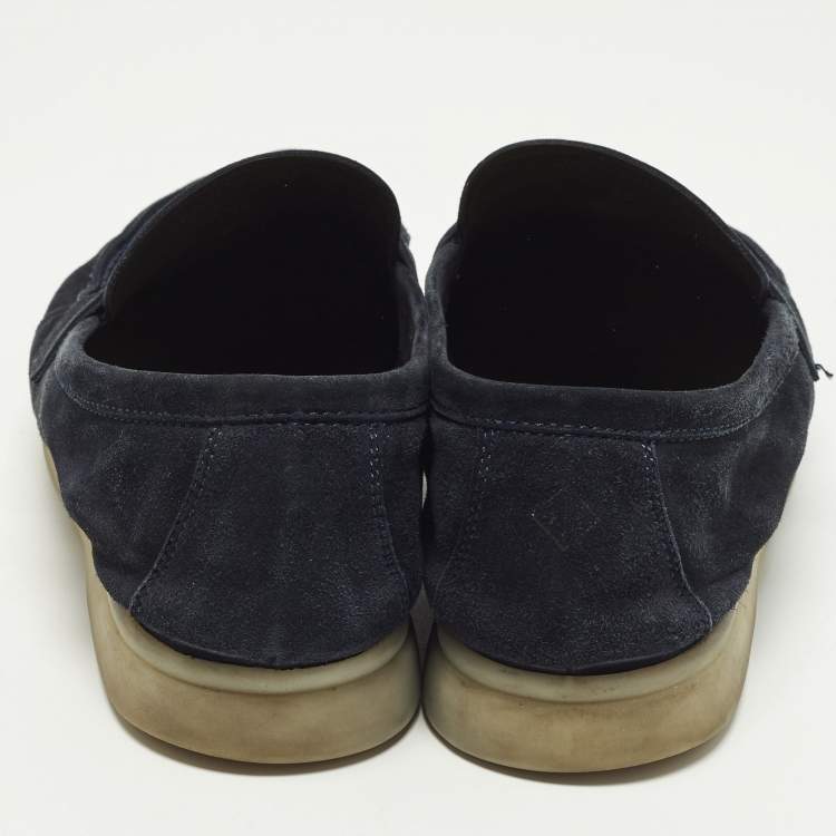 Pre Owned Loro Piana Summer Charms Walk Size 39 Navy Blue Suede Loafers