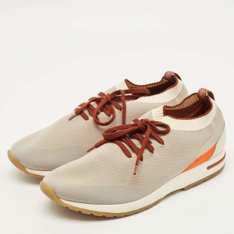 Pre Owned Loro Piana 360 LP Flexy Walk Size 43 Multicolor Knit Fabric and Leather Lace Up Sneakers