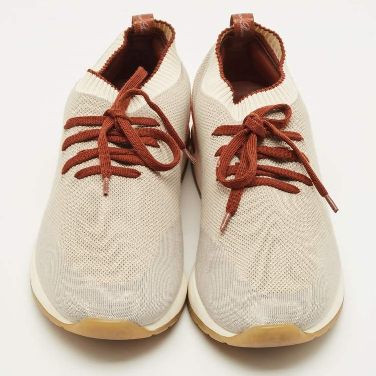 Pre Owned Loro Piana 360 LP Flexy Walk Size 43 Multicolor Knit Fabric and Leather Lace Up Sneakers