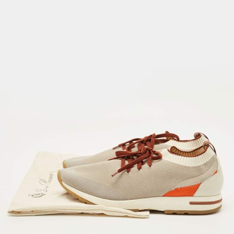 Pre Owned Loro Piana 360 LP Flexy Walk Size 43 Multicolor Knit Fabric and Leather Lace Up Sneakers