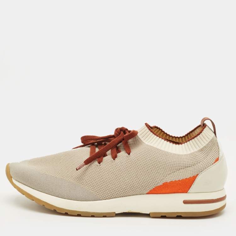 Pre Owned Loro Piana 360 LP Flexy Walk Size 43 Multicolor Knit Fabric and Leather Lace Up Sneakers
