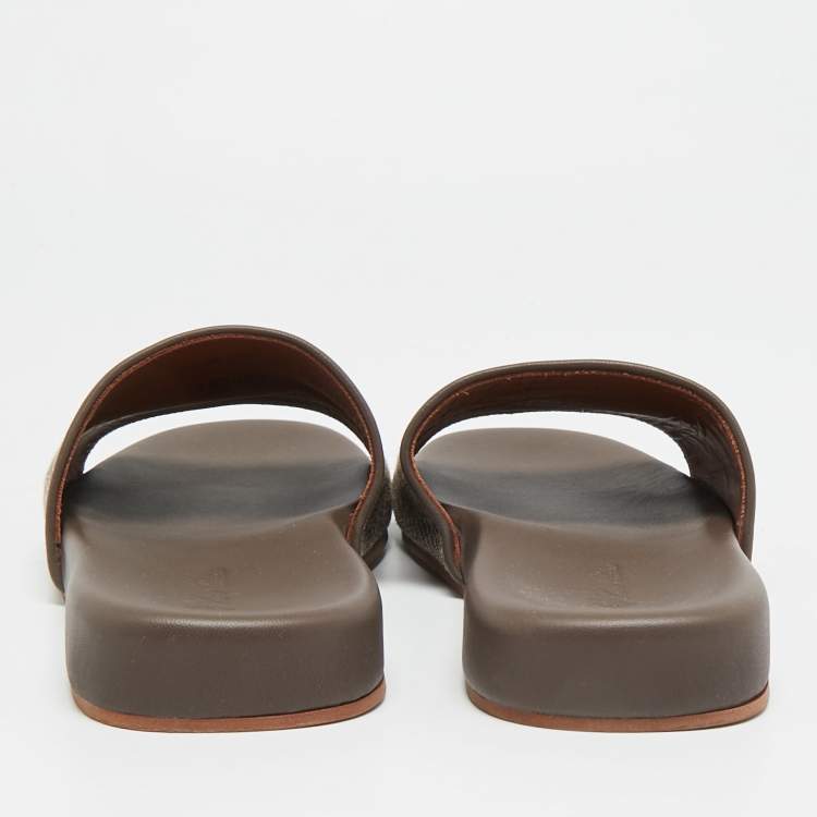 Pre Owned Loro Piana Size 42 Brown Fabric and Leather Flat Slide Sandals