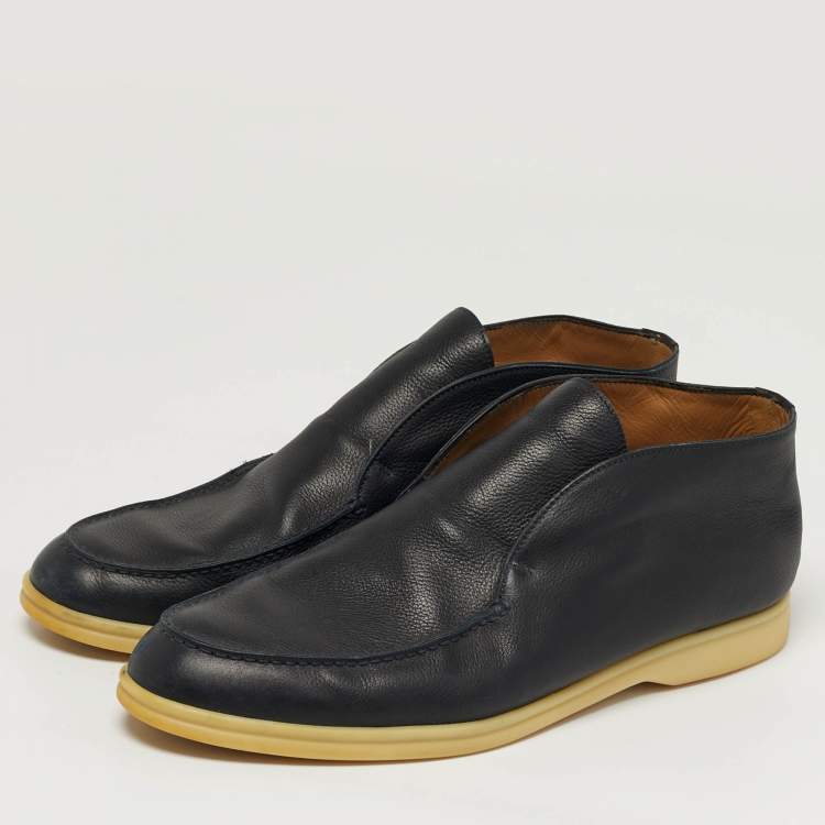 Pre Owned Loro Piana Open Walk Size 44 Navy Blue Leather Ankle Length Boots