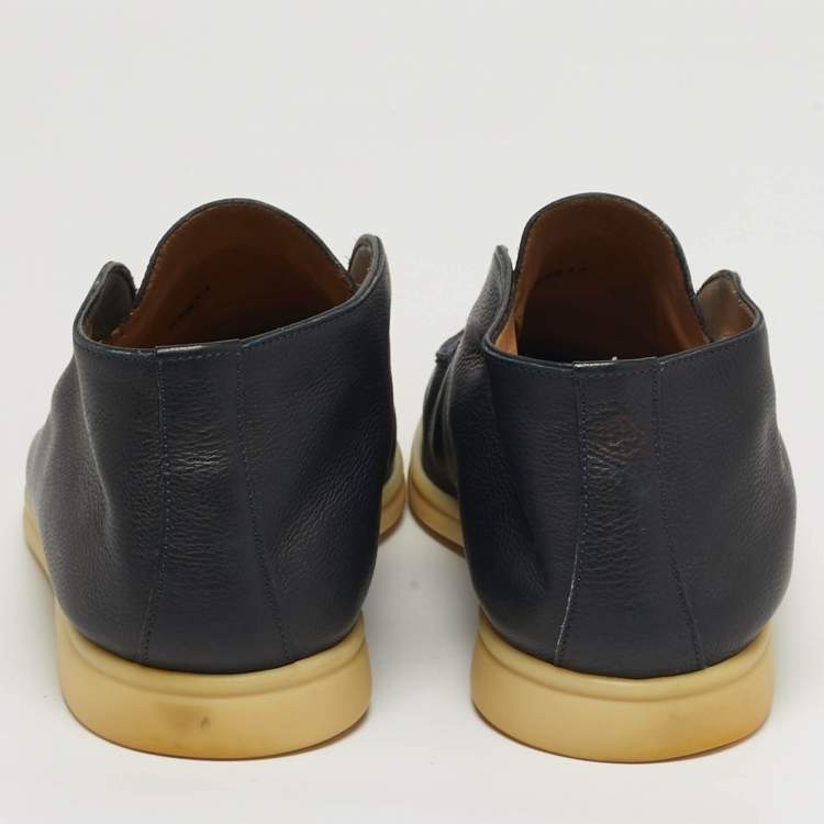 Pre Owned Loro Piana Open Walk Size 44 Navy Blue Leather Ankle Length Boots