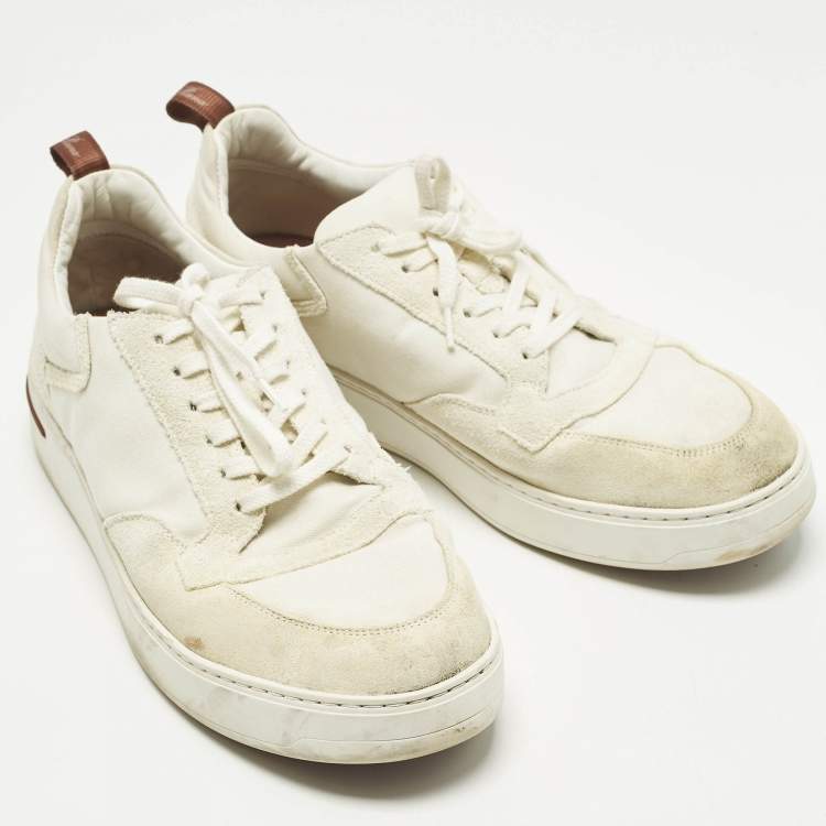 Pre Owned Loro Piana Newport Walk Size 42 Two Tone Canvas and Suede Lace Up Sneakers
