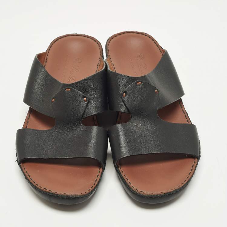 Pre Owned Loro Piana ox Size 44 Black Leather Flat Slide
