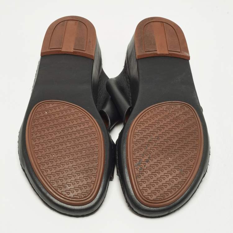 Pre Owned Loro Piana ox Size 44 Black Leather Flat Slide