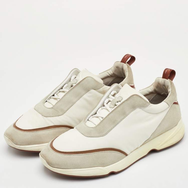 Pre Owned Loro Piana Modular Walk Size 43 White/Light Grey Suede and Neoprene Low Top Sneakers