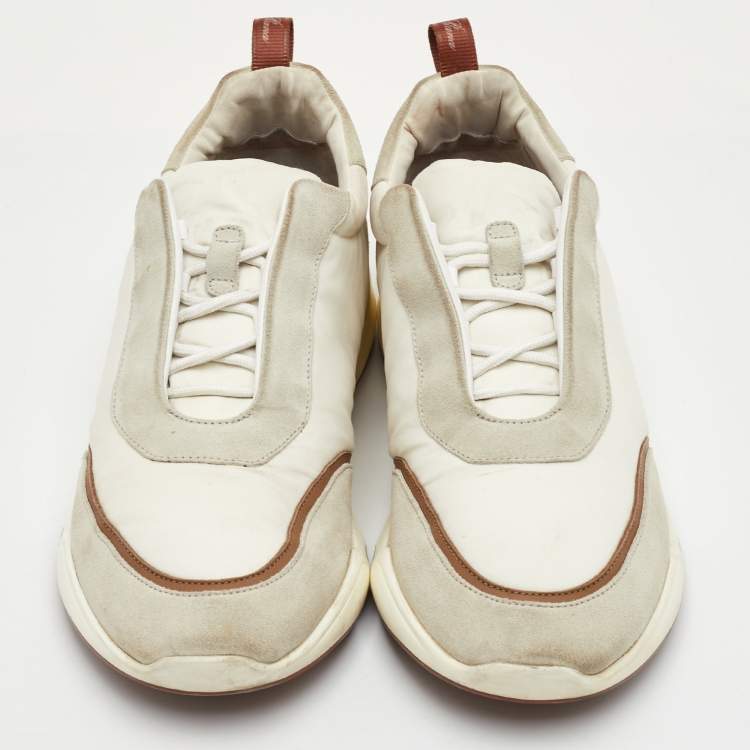 Pre Owned Loro Piana Modular Walk Size 43 White/Light Grey Suede and Neoprene Low Top Sneakers