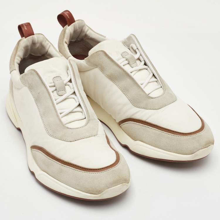 Pre Owned Loro Piana Modular Walk Size 43 White/Light Grey Suede and Neoprene Low Top Sneakers