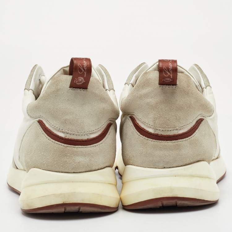 Pre Owned Loro Piana Modular Walk Size 43 White/Light Grey Suede and Neoprene Low Top Sneakers