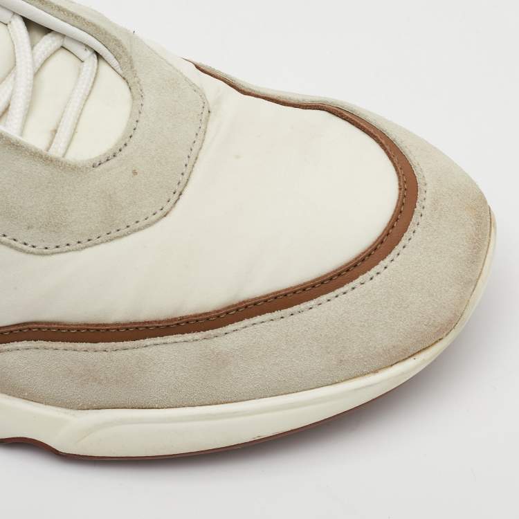 Pre Owned Loro Piana Modular Walk Size 43 White/Light Grey Suede and Neoprene Low Top Sneakers