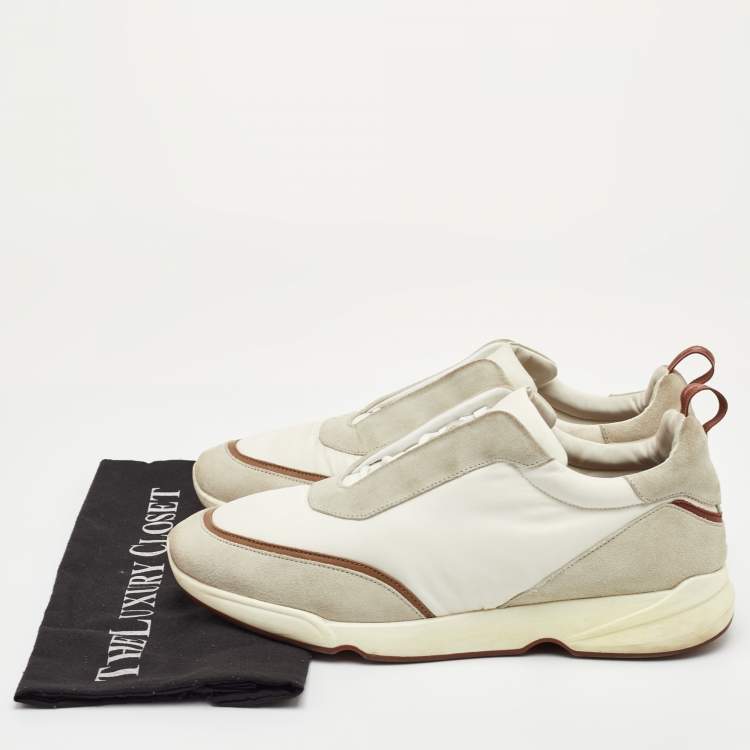 Pre Owned Loro Piana Modular Walk Size 43 White/Light Grey Suede and Neoprene Low Top Sneakers