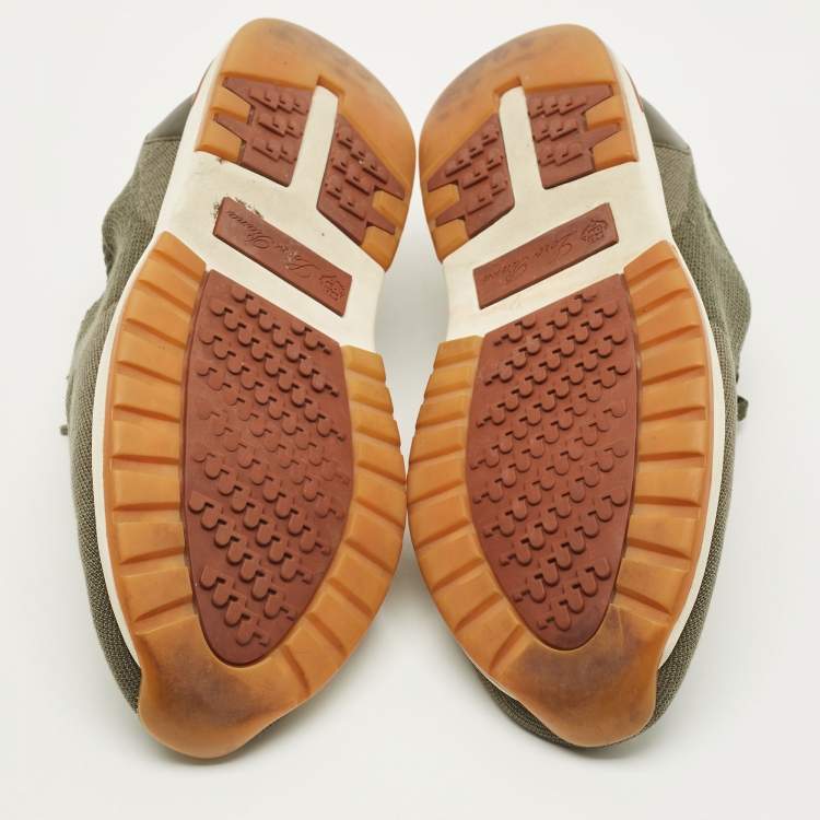 Pre Owned Loro Piana 360 LP Flexy Walk Size 43 Olive Green Knit Fabric and Leather Low Top Sneakers