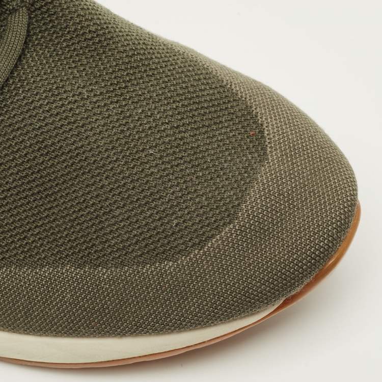Pre Owned Loro Piana 360 LP Flexy Walk Size 43 Olive Green Knit Fabric and Leather Low Top Sneakers