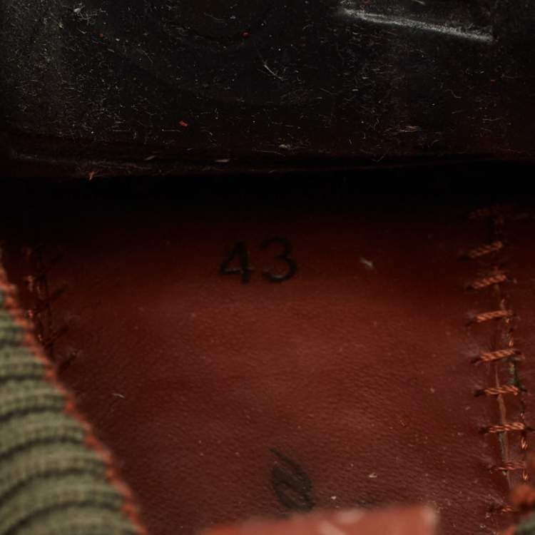 Pre Owned Loro Piana 360 LP Flexy Walk Size 43 Olive Green Knit Fabric and Leather Low Top Sneakers