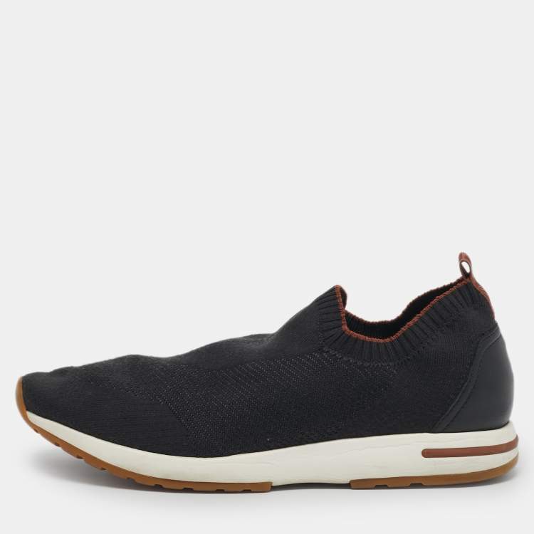 Pre Owned Loro Piana 360 LP Flexy Walk Size 43 Black Knit Fabric and Leather Slip On Sneakers