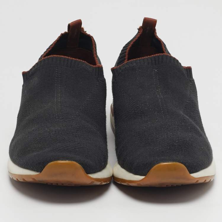 Pre Owned Loro Piana 360 LP Flexy Walk Size 43 Black Knit Fabric and Leather Slip On Sneakers