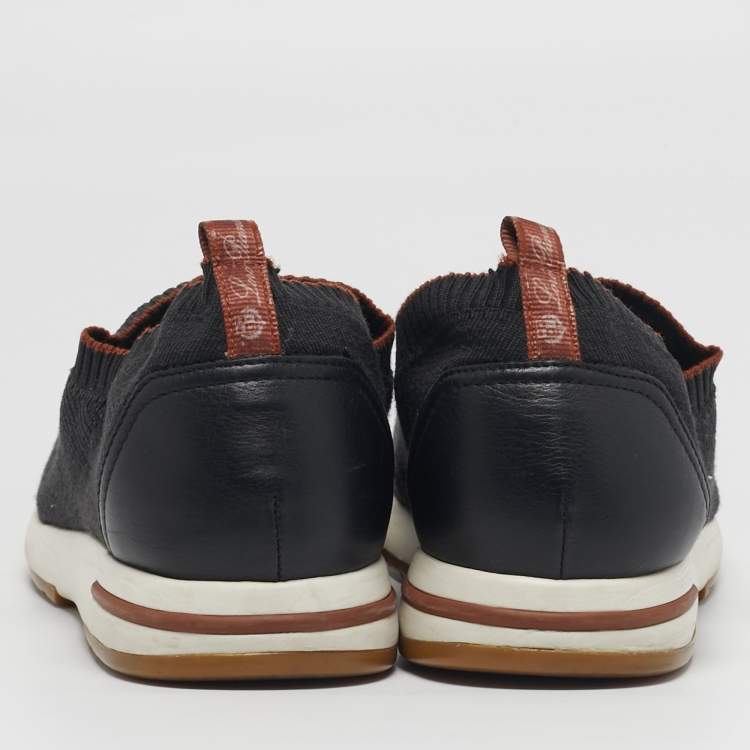 Pre Owned Loro Piana 360 LP Flexy Walk Size 43 Black Knit Fabric and Leather Slip On Sneakers