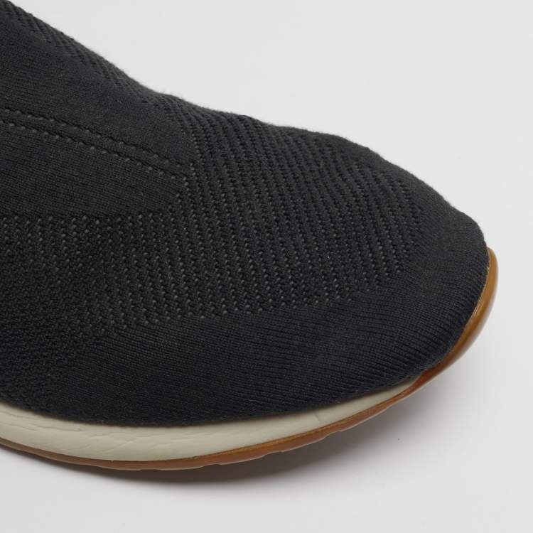 Pre Owned Loro Piana 360 LP Flexy Walk Size 43 Black Knit Fabric and Leather Slip On Sneakers