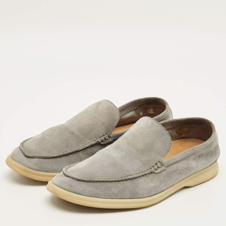 Pre Owned Loro Piana Open Walk Size 43 Grey Suede Loafers