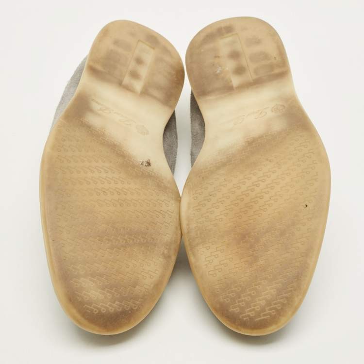 Pre Owned Loro Piana Open Walk Size 43 Grey Suede Loafers