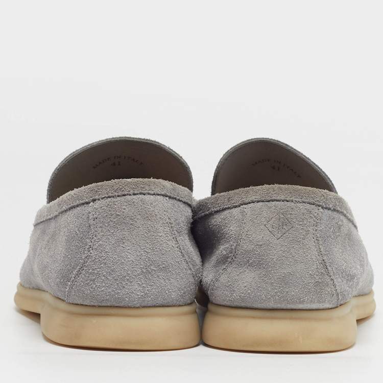 Pre Owned Loro Piana Summer Walk Size 41 Grey Suede Loafers