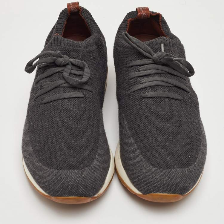 Pre Owned Loro Piana 360 LP Flexy Walk Size 46 Dark Grey Knit Fabric Low Top Sneakers