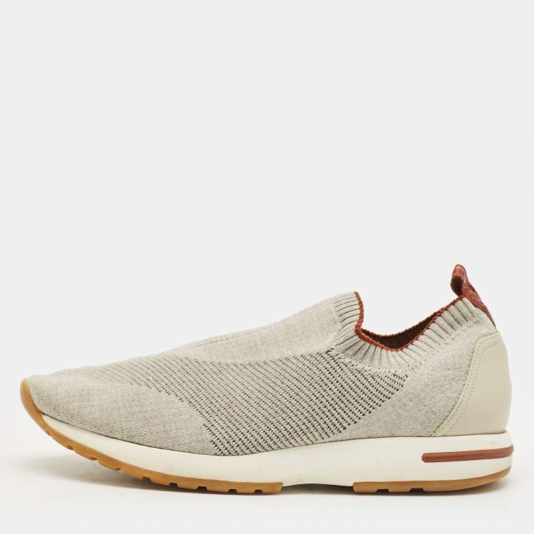 Pre Owned Loro Piana 360 LP Flexy Walk Size 40 Light Grey Knit Fabric Slip On Sneakers