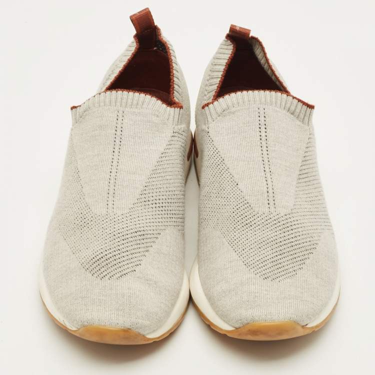 Pre Owned Loro Piana 360 LP Flexy Walk Size 40 Light Grey Knit Fabric Slip On Sneakers