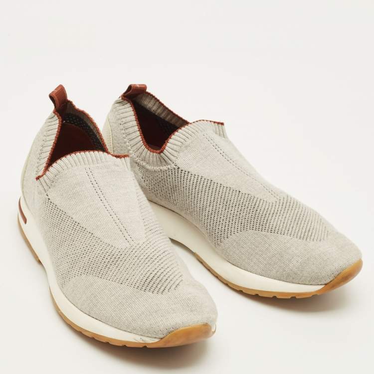 Pre Owned Loro Piana 360 LP Flexy Walk Size 40 Light Grey Knit Fabric Slip On Sneakers