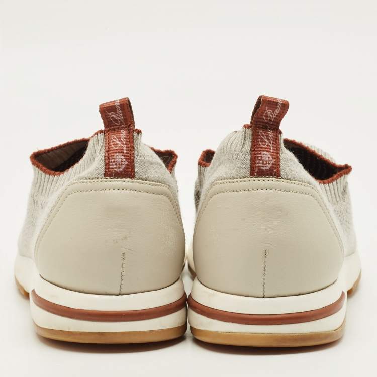 Pre Owned Loro Piana 360 LP Flexy Walk Size 40 Light Grey Knit Fabric Slip On Sneakers