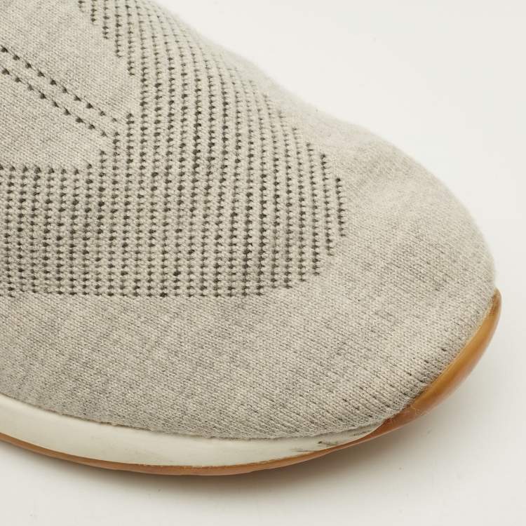 Pre Owned Loro Piana 360 LP Flexy Walk Size 40 Light Grey Knit Fabric Slip On Sneakers