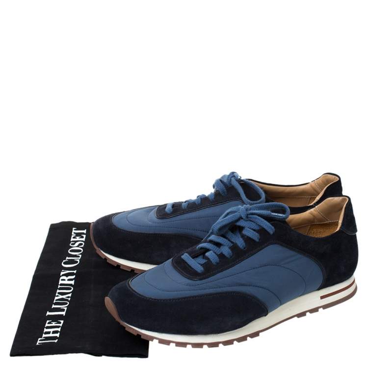 Pre Owned Loro Piana Blue Suede And Nylon Low Top Sneakers Size 44