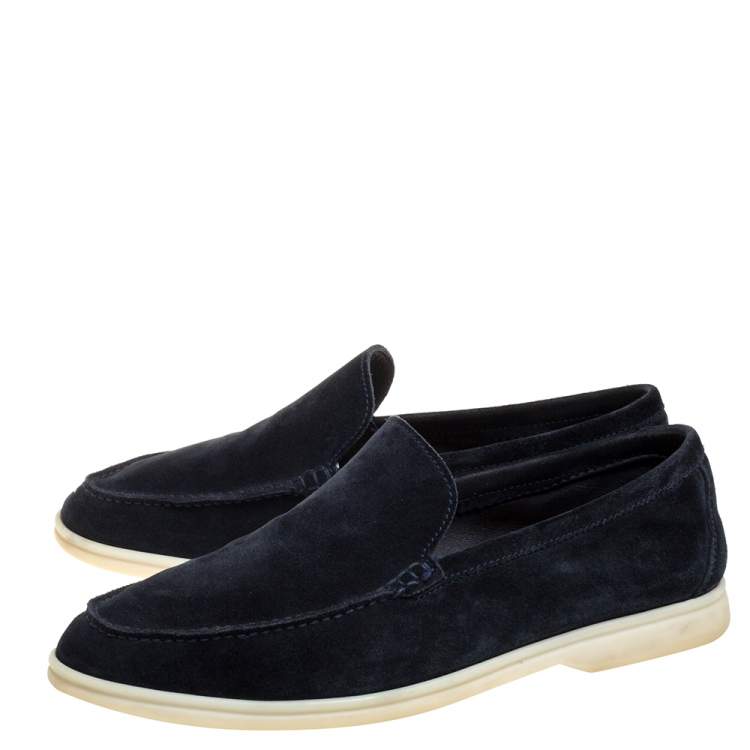 Pre Owned Loro Piana Dark Blue Suede Summer Walk Slip On Loafers Size 42.5