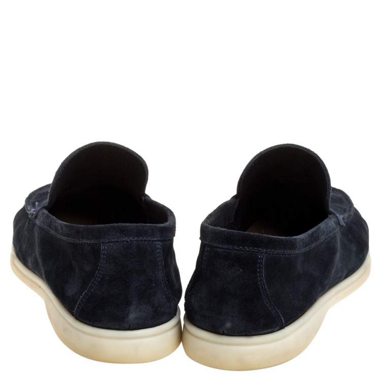 Pre Owned Loro Piana Dark Blue Suede Summer Walk Slip On Loafers Size 42.5