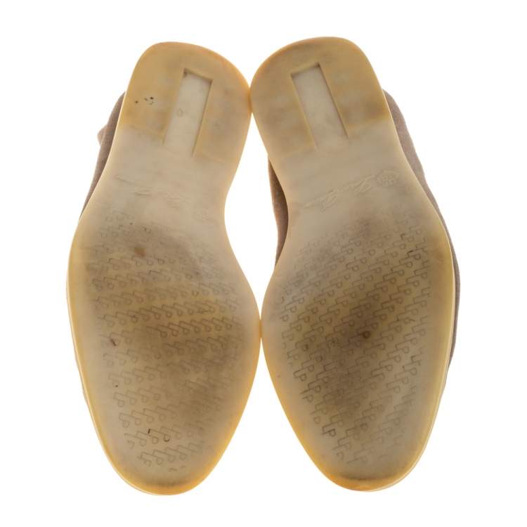 Pre Owned Loro Piana Beige Suede Summer Charms Slip On Loafers Size 39.5