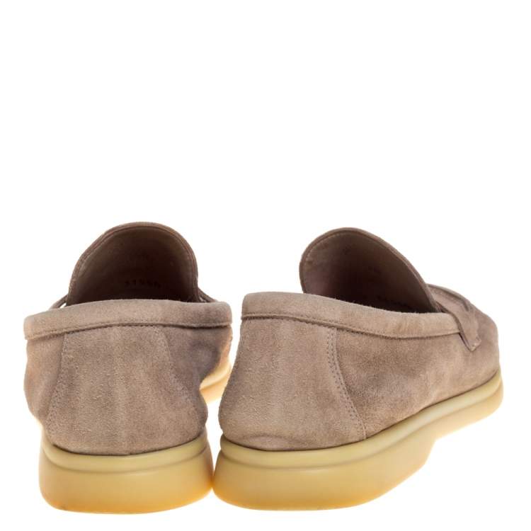 Pre Owned Loro Piana Beige Suede Summer Charms Slip On Loafers Size 39.5
