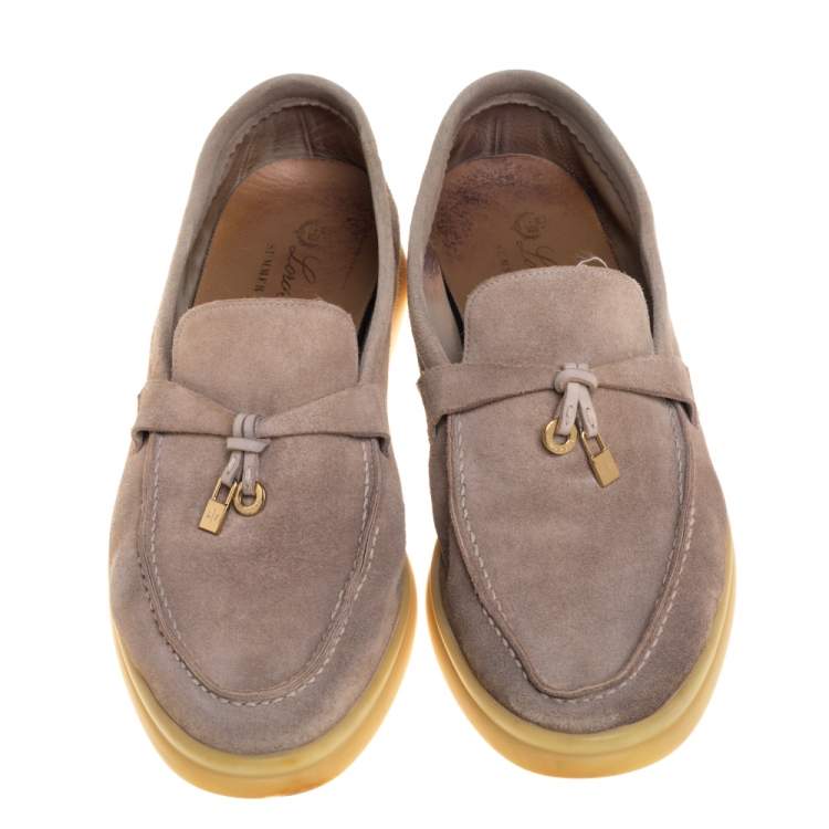 Pre Owned Loro Piana Beige Suede Summer Charms Slip On Loafers Size 39.5