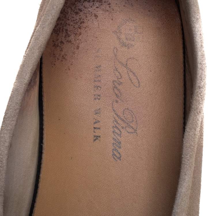 Pre Owned Loro Piana Beige Suede Summer Charms Slip On Loafers Size 39.5