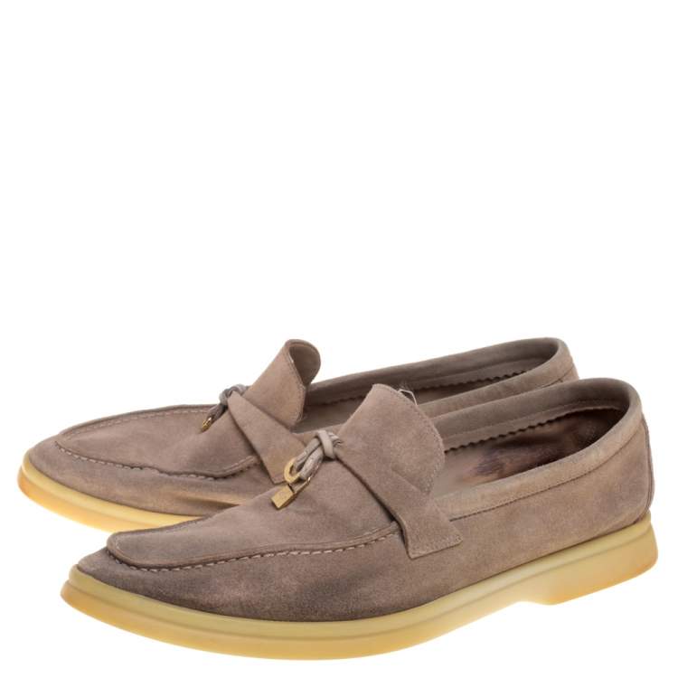 Pre Owned Loro Piana Beige Suede Summer Charms Slip On Loafers Size 39.5