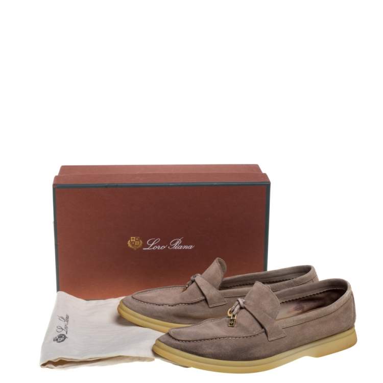 Pre Owned Loro Piana Beige Suede Summer Charms Slip On Loafers Size 39.5