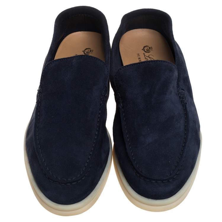 مملوكة مسبقًا Loro Piana Blue Suede Slip On Loafers Size 40