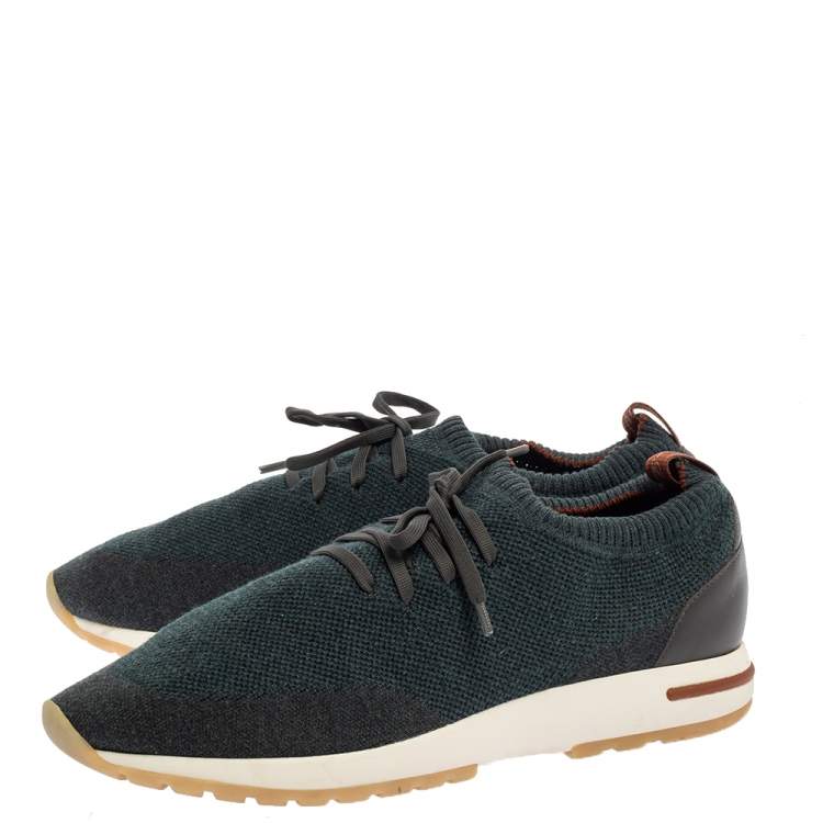 Pre Owned Loro Piana Blue/Brown Merino Wool Knit 360 Flexy Walker Slip On Sneakers Size 43
