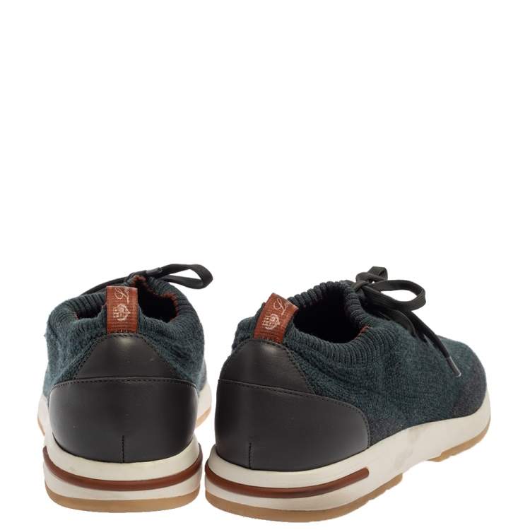 Pre Owned Loro Piana Blue/Brown Merino Wool Knit 360 Flexy Walker Slip On Sneakers Size 43