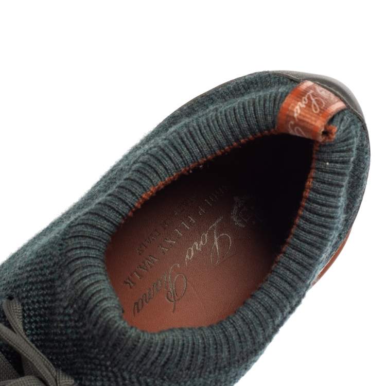 Pre Owned Loro Piana Blue/Brown Merino Wool Knit 360 Flexy Walker Slip On Sneakers Size 43