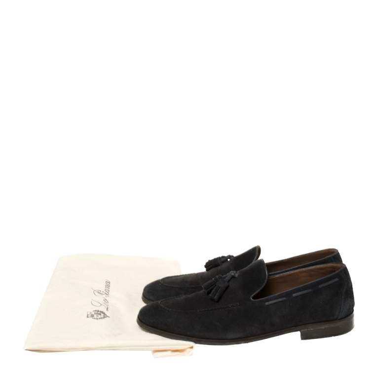 Pre Owned Loro Piana Navy Blue Suede Tassel Slip On Loafers Size 42.5