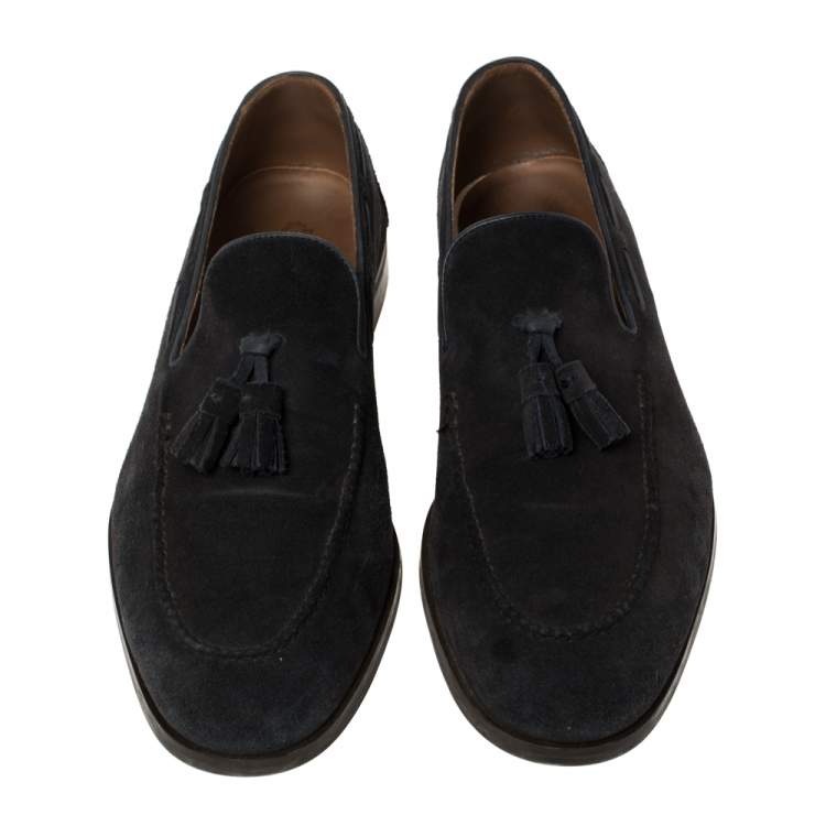 Pre Owned Loro Piana Navy Blue Suede Tassel Slip On Loafers Size 42.5