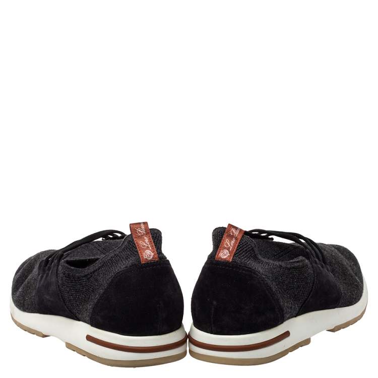 Pre Owned Loro Piana Dark Grey Knit Fabric And Nubuck Slip On Sneakers Size 45